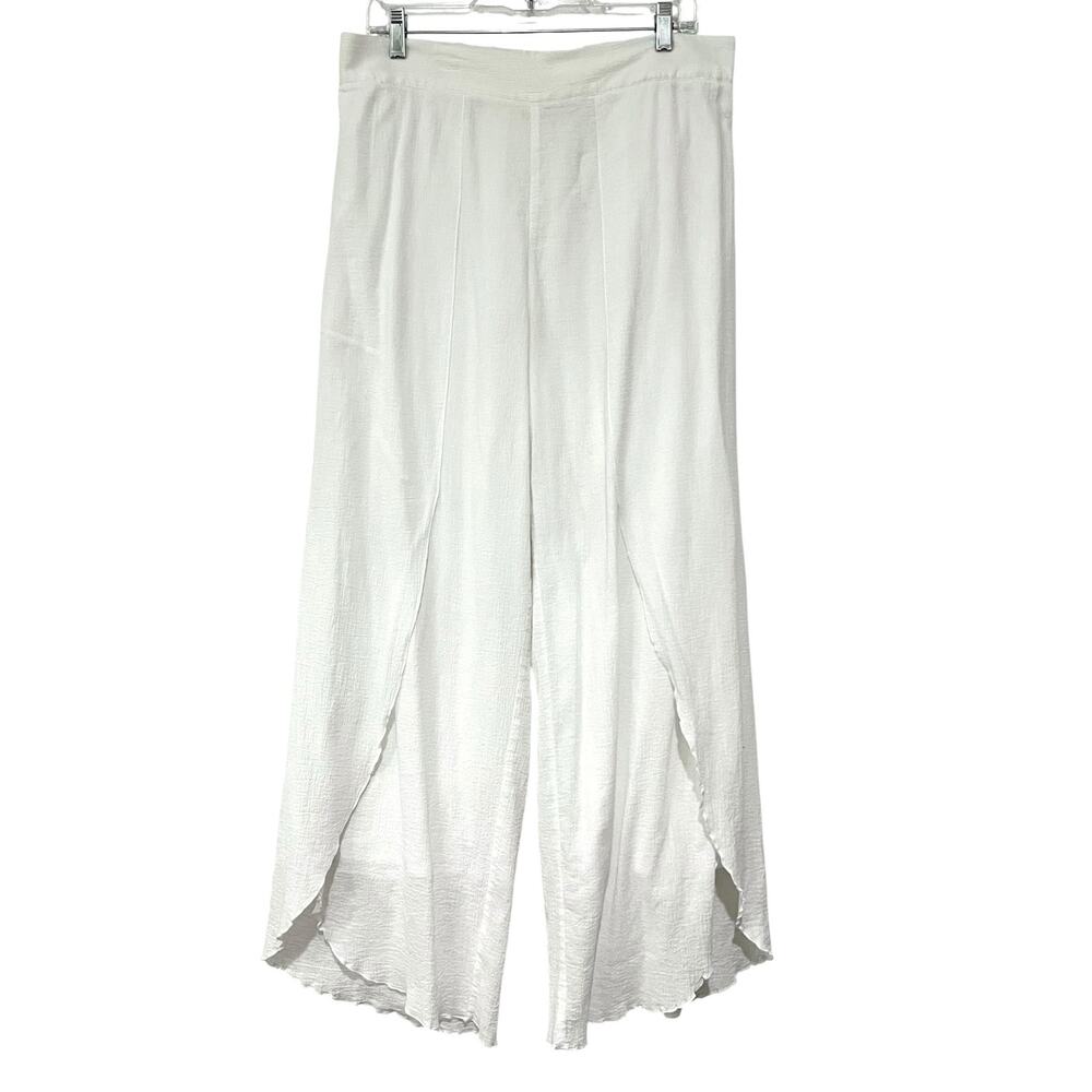 Soft Surroundings Siesta Keys Gauze Crepe Pants White Cotton Wide Leg Size L - Picture 2 of 11
